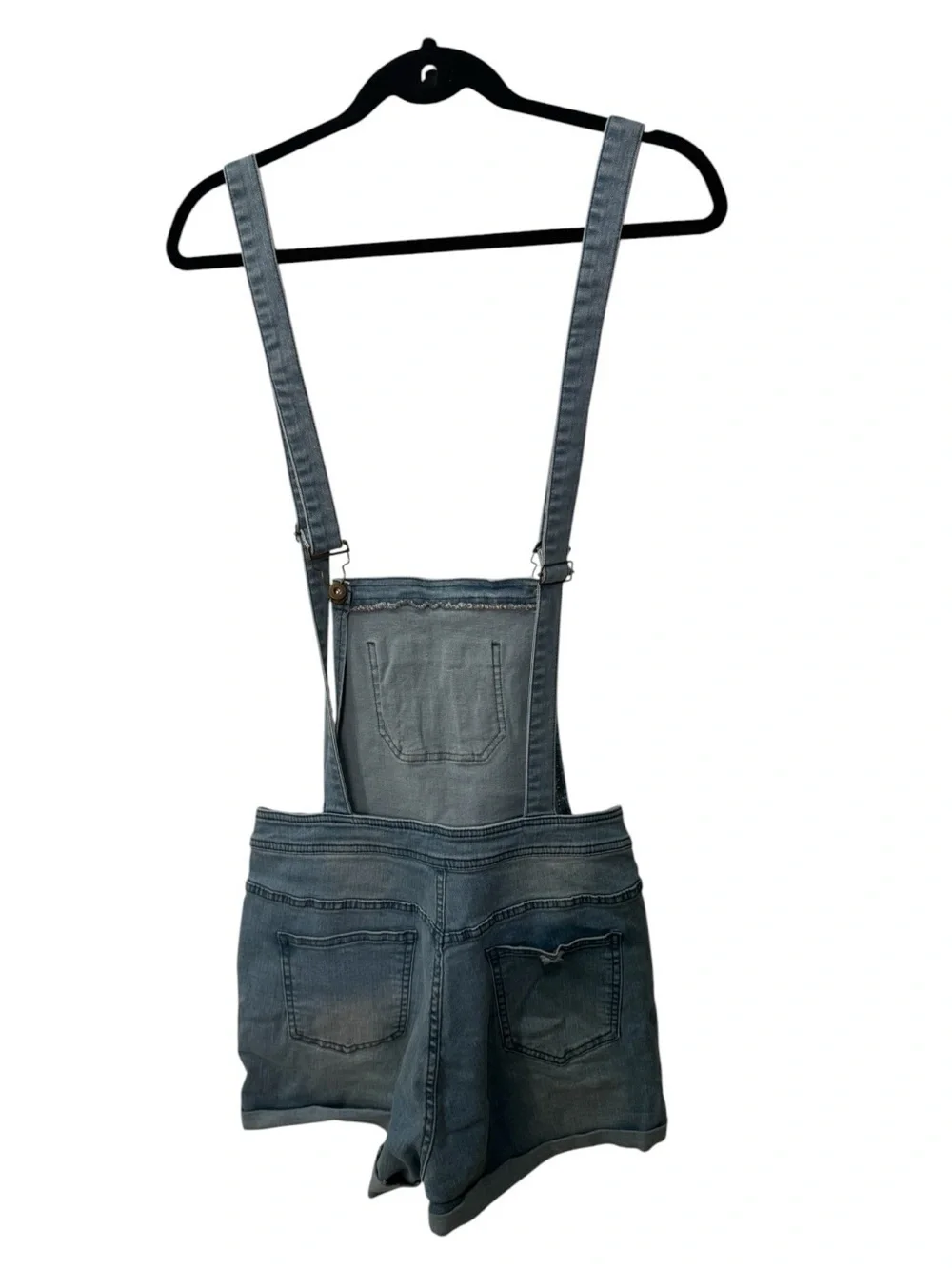 WallFlower distressed denim short overalls women’s size M